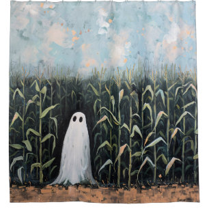 Whimsical Ghost Corn Field Oil Painting Shower Curtain
