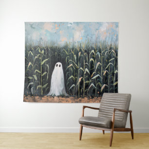 Whimsical Ghost Corn Field Oil Painting Tapestry