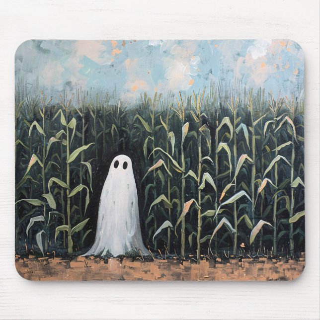 Whimsical Ghost Corn Field Painting Mouse Mat (Front)