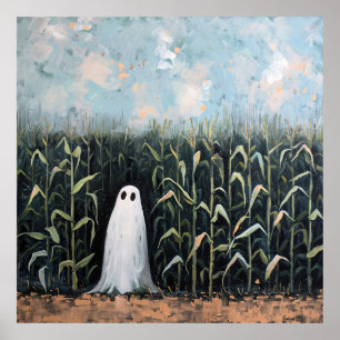 Whimsical Ghost Corn Field Painting Poster