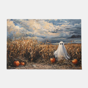 Whimsical Ghost Corn Field Pumpkins Doormat