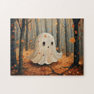 Whimsical Ghost Cute Fall Forest Jigsaw Puzzle