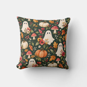 Whimsical Ghost Garden Halloween Floral Throw Pill Cushion