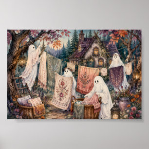 Whimsical Ghost Laundry Cottage Cottagegoth Cute Poster