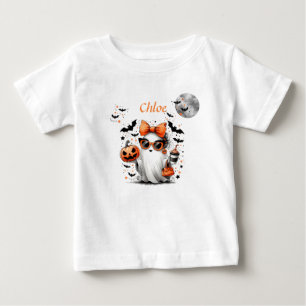 Whimsical Ghost Witch Riding Bicycle  Baby T-Shirt