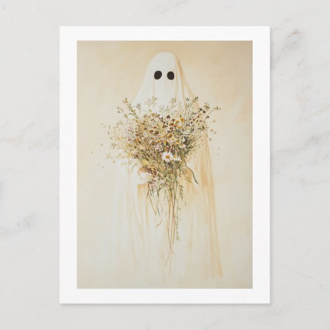 Whimsical Ghost with Wildflowers Postcard (Front)