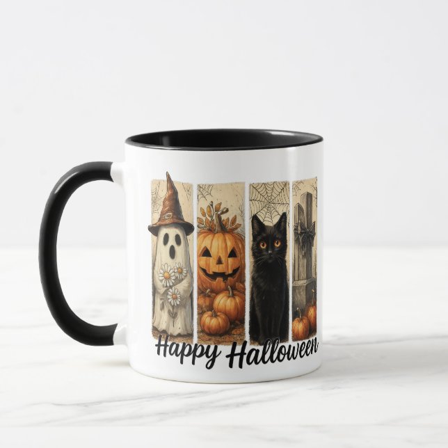 Whimsical Ghosts, Cats & Cosy Creatures Mug (Left)