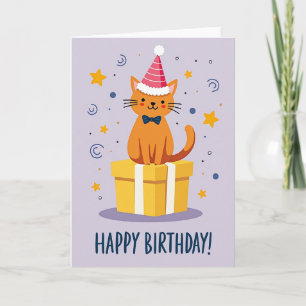 Whimsical Gift Cat Birthday Card