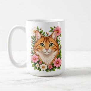 Whimsical Ginger Cat and Wildflowers Coffee Mug