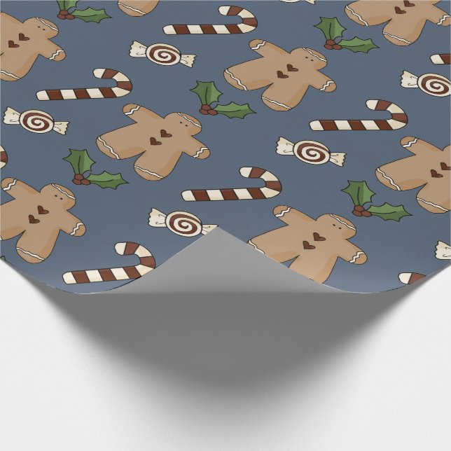 Whimsical Gingerbread and Candy Canes Christmas  Wrapping Paper (Corner)