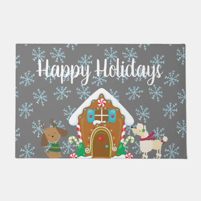 Whimsical Gingerbread Doghouse Doormat (Front)