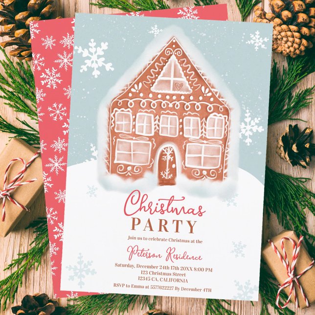Whimsical gingerbread house Christmas illustration Invitation (Creator Uploaded)