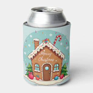 Whimsical Gingerbread House Christmas Scene Can Cooler