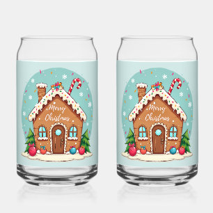 Whimsical Gingerbread House Christmas Scene Can Glass