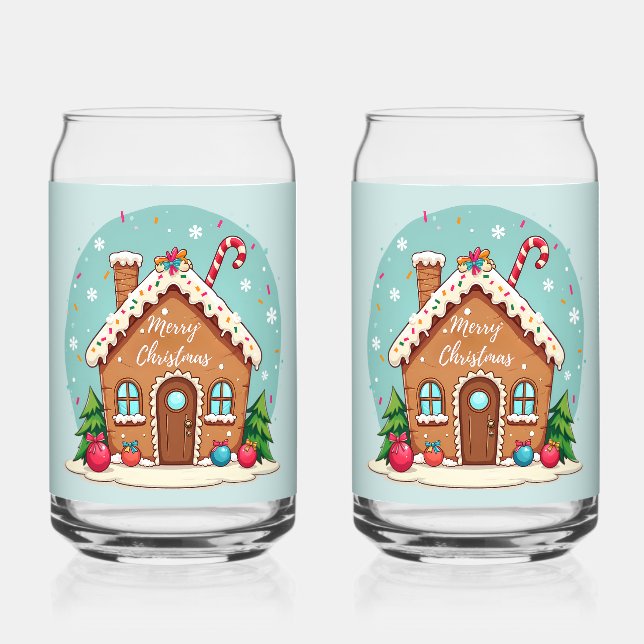 Whimsical Gingerbread House Christmas Scene Can Glass (Front)