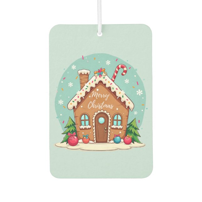 Whimsical Gingerbread House Christmas Scene Car Air Freshener (Front)
