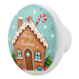 Whimsical Gingerbread House Christmas Scene Ceramic Knob