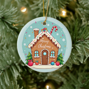 Whimsical Gingerbread House Christmas Scene Ceramic Tree Decoration