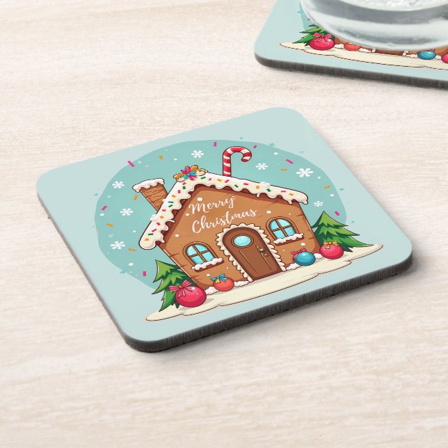 Whimsical Gingerbread House Christmas Scene Coaster (Left Side)