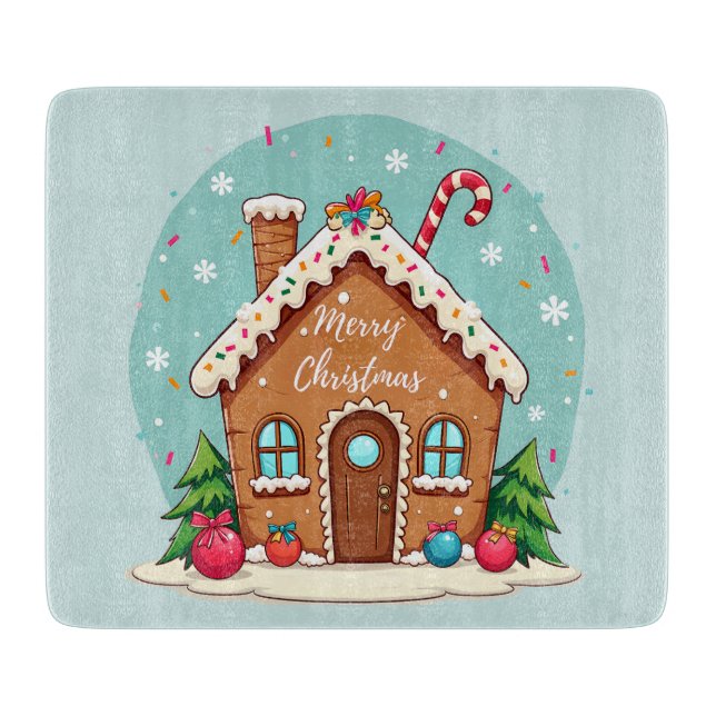 Whimsical Gingerbread House Christmas Scene Cutting Board (Front)