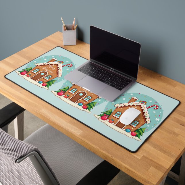 Whimsical Gingerbread House Christmas Scene Desk Mat (Office 2)