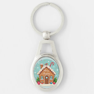 Whimsical Gingerbread House Christmas Scene Key Ring