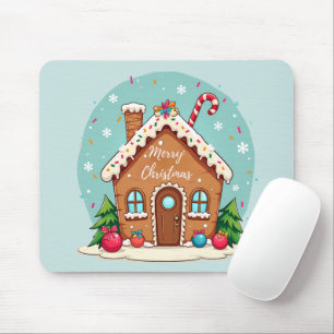 Whimsical Gingerbread House Christmas Scene Mouse Mat