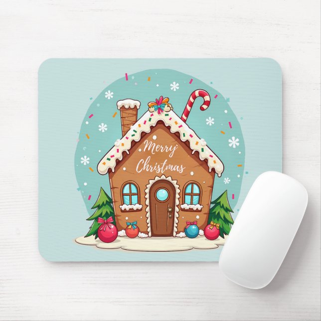 Whimsical Gingerbread House Christmas Scene Mouse Mat (With Mouse)