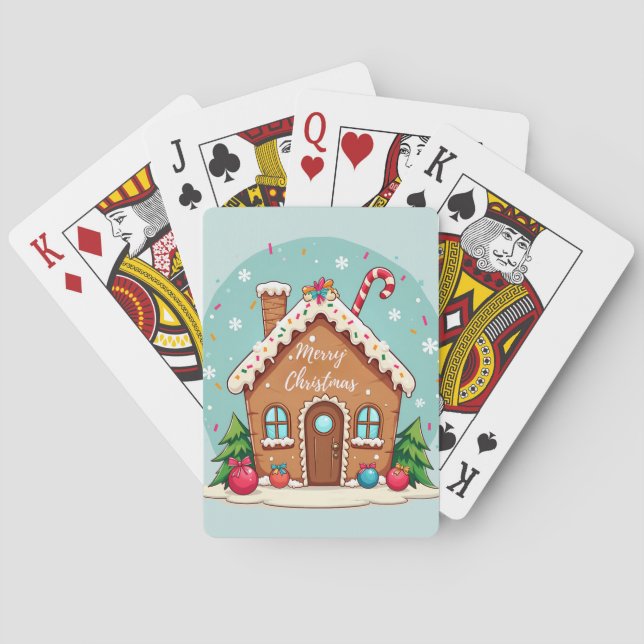 Whimsical Gingerbread House Christmas Scene Playing Cards (Back)