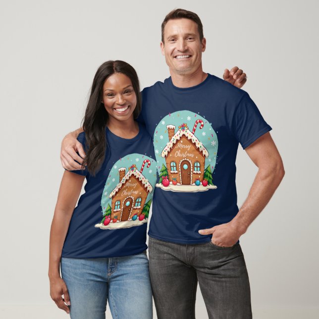 Whimsical Gingerbread House Christmas Scene T-Shirt (Unisex)