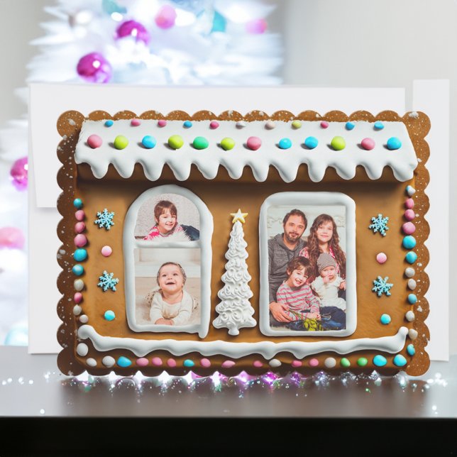 Whimsical Gingerbread House Family Photo Christmas Holiday Card (Gingerbread Family Christmas Card)
