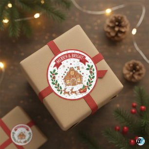 Whimsical Gingerbread House Merry & Bright X-Mas Classic Round Sticker