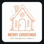 Whimsical Gingerbread House Merry Christmas Square Sticker<br><div class="desc">Whimsical Gingerbread House Merry Christmas. Minimalist style for your festive favours with a whimsical illustration and brown writing. Easily personalise to your own details.</div>