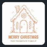 Whimsical Gingerbread House Merry Christmas Square Sticker<br><div class="desc">Whimsical Gingerbread House Merry Christmas. Minimalist style for your festive favours with a whimsical illustration and brown writing. Easily personalise to your own details.</div>