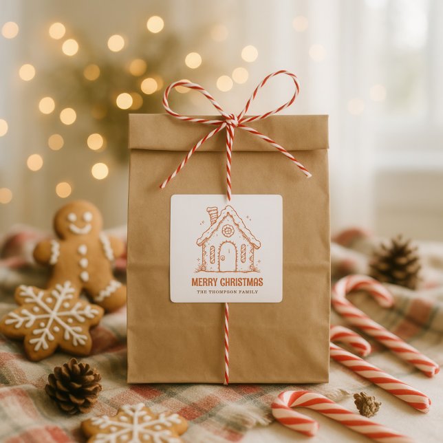 Whimsical Gingerbread House Merry Christmas Square Sticker (Creator Uploaded)