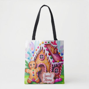 Whimsical Gingerbread House "Sweet Home" Tote Bag