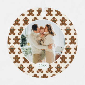 Whimsical Gingerbread Man Watercolor Photo Frame  Metal Tree Decoration