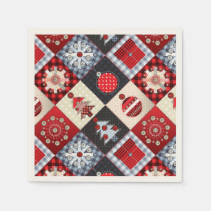 Whimsical Gingham Christmas Patchwork Quilt Napkin