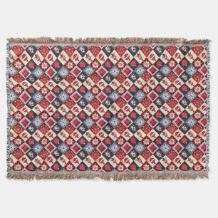 Whimsical Gingham Christmas Patchwork Quilt Throw Blanket