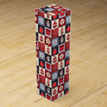 Whimsical Gingham Christmas Patchwork Quilt Wine Gift Box<br><div class="desc">Whimsical Gingham Christmas Quilt design in blues and reds and off white - Cute Christmas trees, ornaments and snowflakes decorated with cute buttons and with gingham and polka dots as the backgrounds for the squares. A favourite Christmas design for farm folks and country cabin families. NO real buttons or quilt...</div>