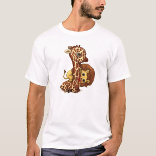 Whimsical Giraffe and Lion Playful Art T-Shirt