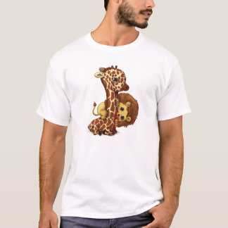 Whimsical Giraffe and Lion Playful Art T-Shirt