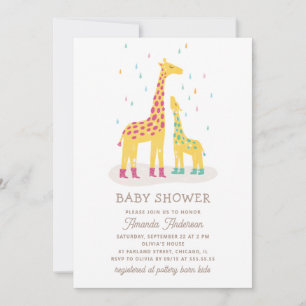 Whimsical Giraffe Baby Shower   Colorful Raindrops Invitation