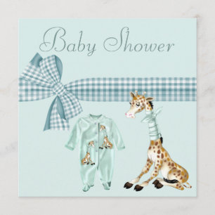 Whimsical Giraffe Blue Baby Boy Shower Invitation