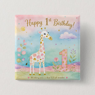 Whimsical Giraffe First Birthday Wonder 15 Cm Square Badge