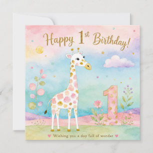 Whimsical Giraffe First Birthday Wonder Card