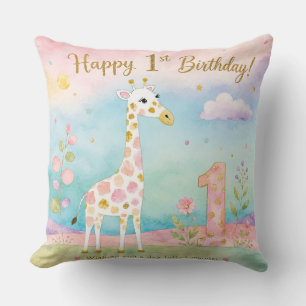 Whimsical Giraffe First Birthday Wonder Cushion