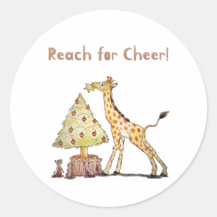 Whimsical Giraffe Holiday Tree Drawing Classic Round Sticker