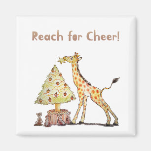 Whimsical Giraffe Holiday Tree Drawing Magnet