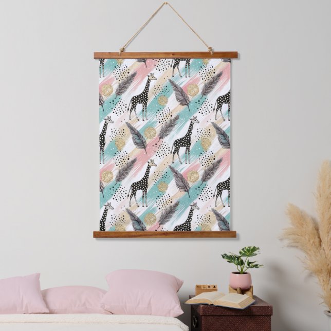 Whimsical Giraffe Polka Dot Pattern – Pastel Hanging Tapestry (Bedroom)